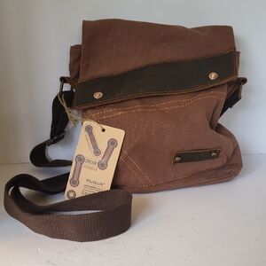 Augur Men's Canvas Crossbody Messenger Bag with Leather Trim Coffee #9088